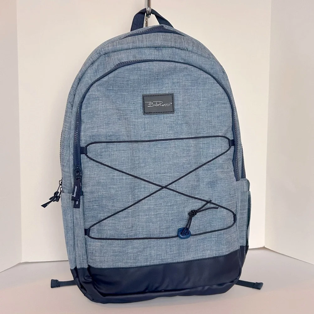 Bella Russo Insulated Backpack Denim Blue Corded Front Outdoor Hike Travel NWT